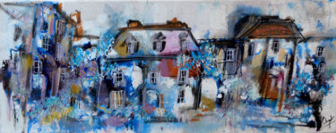 Peinture intitulée "Bourgade en bleu" par Muriel Cayet, Œuvre d'art originale, Acrylique