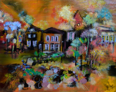 Peinture intitulée "Place des rêves" par Muriel Cayet, Œuvre d'art originale, Acrylique