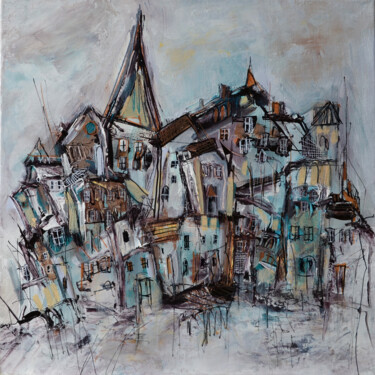 Painting titled "Une ville fortifiée" by Muriel Cayet, Original Artwork, Acrylic