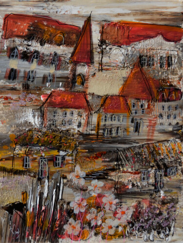 Peinture intitulée "Un village comme un…" par Muriel Cayet, Œuvre d'art originale, Acrylique