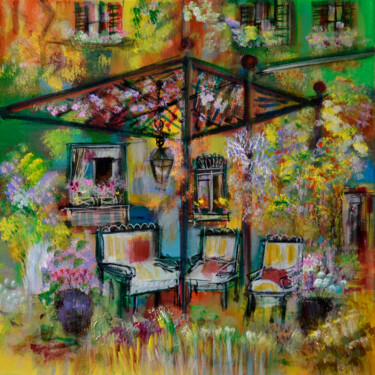 Malerei mit dem Titel "Garden party" von Muriel Cayet, Original-Kunstwerk, Acryl