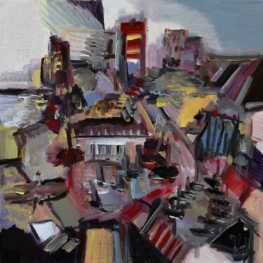 Malerei mit dem Titel "Une ville entre omb…" von Muriel Cayet, Original-Kunstwerk, Acryl