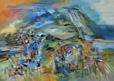 Painting titled "La Vallée Bleue" by Muriel Cayet, Original Artwork, Acrylic