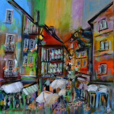 Painting titled "Rue des Galets Roug…" by Muriel Cayet, Original Artwork, Acrylic