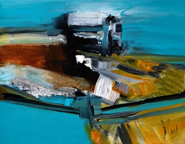 Schilderij getiteld "Horizon turquoise" door Muriel Cayet, Origineel Kunstwerk, Acryl