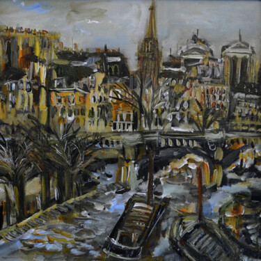 Pittura intitolato "Sur la Seine" da Muriel Cayet, Opera d'arte originale, Acrilico