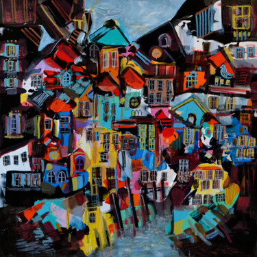 Peinture intitulée "Villas d'hiver" par Muriel Cayet, Œuvre d'art originale, Acrylique