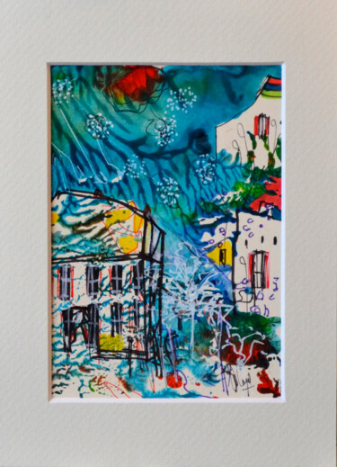 Painting titled "Comme une ondée en…" by Muriel Cayet, Original Artwork, Acrylic