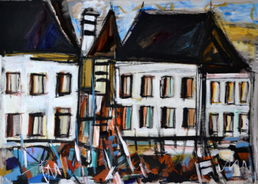 Картина под названием "La maison des quatr…" - Muriel Cayet, Подлинное произведение искусства, Акрил