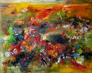 Pittura intitolato "Une pluie verte ino…" da Muriel Cayet, Opera d'arte originale, Olio