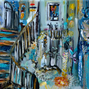 Peinture intitulée "L'escalier bleu" par Muriel Cayet, Œuvre d'art originale