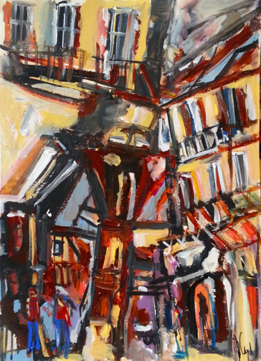 Painting titled "Place du Marché" by Muriel Cayet, Original Artwork, Acrylic