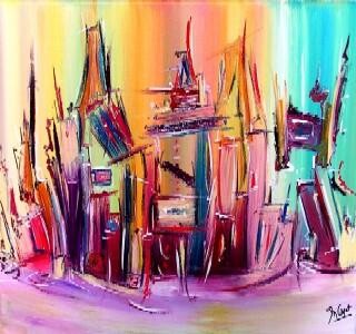 Painting titled "Futura urbo - Colle…" by Muriel Cayet, Original Artwork, Oil