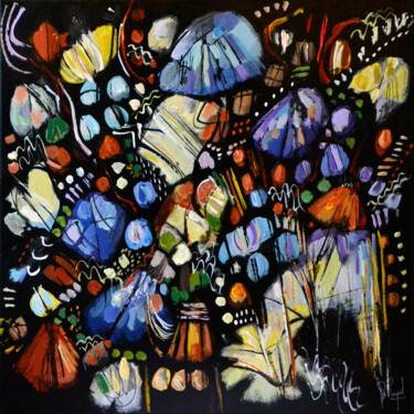 Painting titled "Fleurs de vitrail" by Muriel Cayet, Original Artwork, Acrylic
