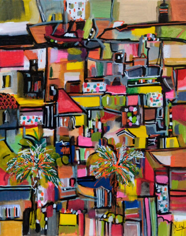 Malerei mit dem Titel "Les routes buissonn…" von Muriel Cayet, Original-Kunstwerk, Acryl