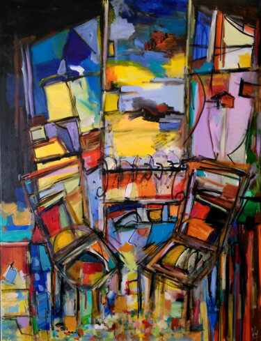 Painting titled "L'atelier de l'inte…" by Muriel Cayet, Original Artwork, Acrylic