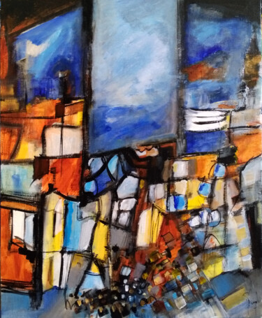 Peinture intitulée "Sur le quai" par Muriel Cayet, Œuvre d'art originale