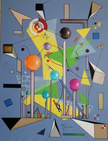 Painting titled "Combinaison sphériq…" by Muriel Charbonnier, Original Artwork, Acrylic Mounted on Wood Stretcher frame