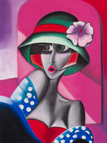 Pastel sec. Portrait de femme des année 20. Dessin intitulée "Pastel sec. Portrai…" par Muriel Cachoulet, Œuvre d'art originale, Pastel