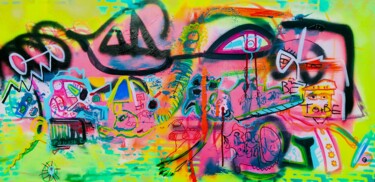 Malarstwo zatytułowany „graff de rue” autorstwa Muriel Deumie, Oryginalna praca, Akryl Zamontowany na Drewniana rama noszy