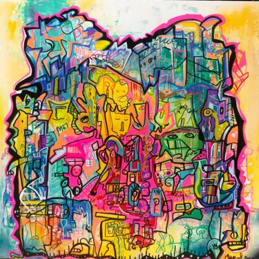 Painting titled "graffiti de rue" by Muriel Deumie, Original Artwork, Acrylic Mounted on Wood Stretcher frame