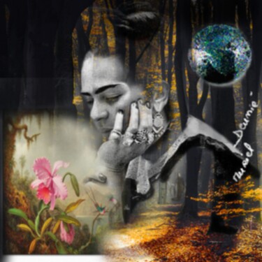 Digitale Kunst mit dem Titel "Frida au paradis" von Muriel Deumie, Original-Kunstwerk, Digitale Collage