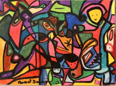 Drawing titled "Miro et moi" by Muriel Deumie, Original Artwork, Pastel Mounted on Plexiglass