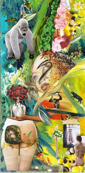 Painting titled "La nature me raconte" by Muriel Deumie, Original Artwork, Collages Mounted on Wood Stretcher frame