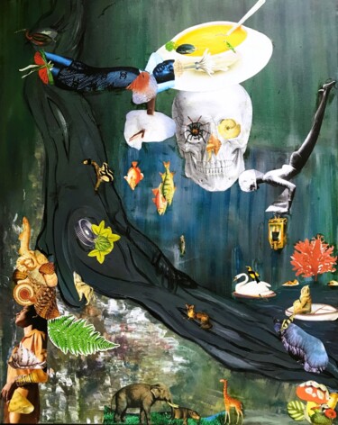 Pintura titulada "Collage fou fou 2" por Muriel Deumie, Obra de arte original, Collages Montado en Bastidor de camilla de ma…
