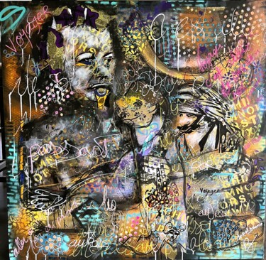 Painting titled "Art urbain partagé" by Muriel Deumie, Original Artwork, Spray paint Mounted on Wood Stretcher frame