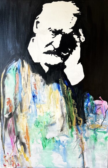 Painting titled "Victor Hugo" by Muriel Deumie, Original Artwork, Watercolor Mounted on Wood Stretcher frame