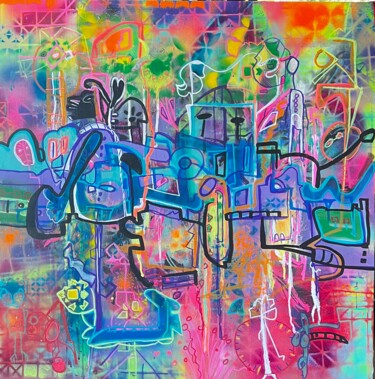 Painting titled "urban art" by Muriel Deumie, Original Artwork, Spray paint Mounted on Wood Stretcher frame