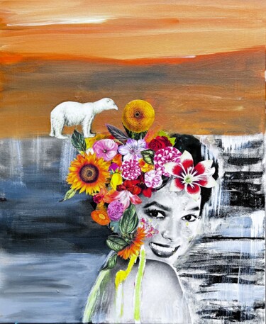 Painting titled "le désert fleuri" by Muriel Deumie, Original Artwork, Acrylic Mounted on Wood Stretcher frame