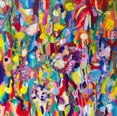 Картина под названием "Vibrato Floréal" - Muriel Deumie, Подлинное произведение искусства, Акрил Установлен на Деревянная ра…