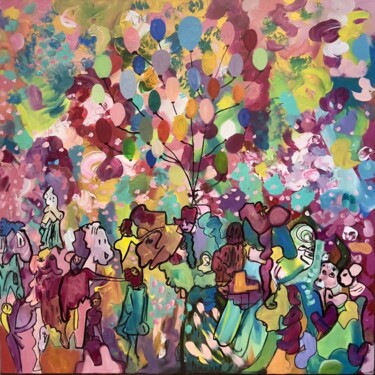 Painting titled "À la Kermesse" by Muriel Deumie, Original Artwork, Acrylic Mounted on Wood Stretcher frame