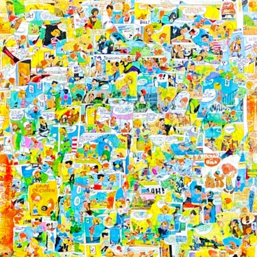 Collages titulada "Boule et bill" por Muriel Deumie, Obra de arte original, Collages Montado en Bastidor de camilla de madera