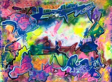 Schilderij getiteld "Graffart" door Muriel Deumie, Origineel Kunstwerk, Graffiti Gemonteerd op Frame voor houten brancard