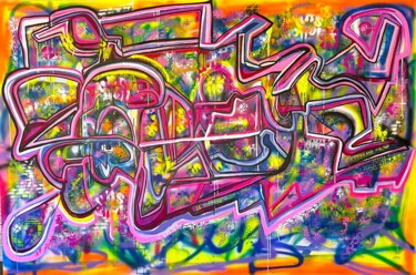 Schilderij getiteld "The Remix" door Muriel Deumie, Origineel Kunstwerk, Graffiti Gemonteerd op Frame voor houten brancard