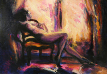 Painting titled "Abandon" by Muriel Henry, Original Artwork, Oil Mounted on Wood Stretcher frame