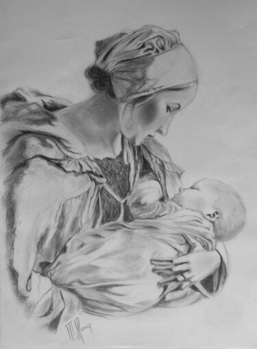 Dessin intitulée "Maternel" par Muriel Henry, Œuvre d'art originale, Crayon