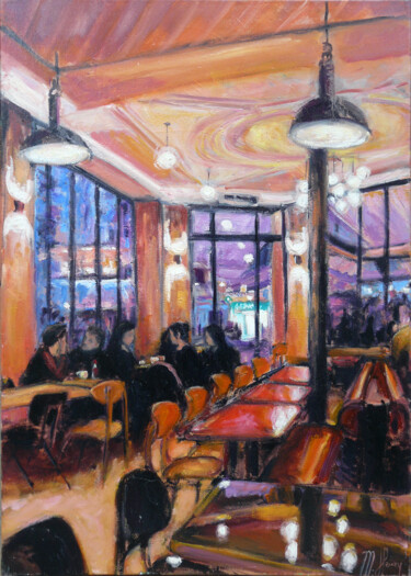 Peinture intitulée "Au café derrière Ba…" par Muriel Henry, Œuvre d'art originale, Huile Monté sur Châssis en bois