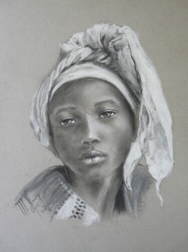 Drawing titled "Portrait jeune fille" by Muriel Henry, Original Artwork, Pastel Mounted on Wood Panel