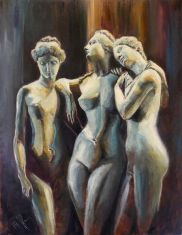 Malerei mit dem Titel "Les trois grâces" von Muriel Henry, Original-Kunstwerk, Öl