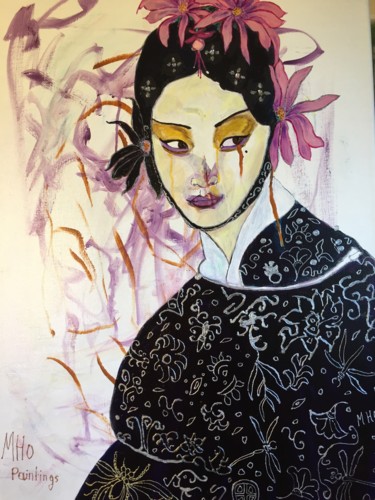 Painting titled "La Reine" by Muriel Ho Paintings, Original Artwork, Acrylic Mounted on Wood Stretcher frame