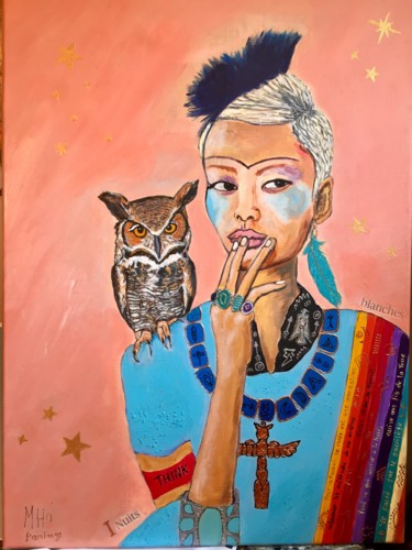 Painting titled "L’Iroquoise" by Muriel Ho Paintings, Original Artwork, Acrylic Mounted on Wood Stretcher frame