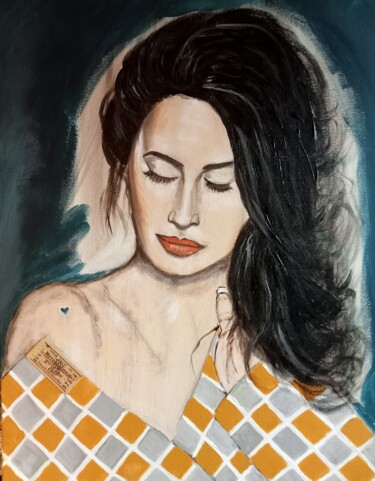 Painting titled "La femme au damier" by Muriel Ho Paintings, Original Artwork, Acrylic Mounted on Wood Stretcher frame