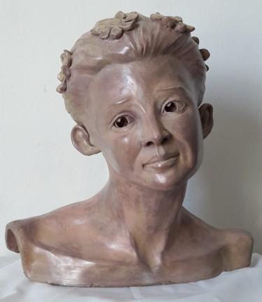 Sculpture intitulée "La Jeune femme fleu…" par Muriel Leobet, Œuvre d'art originale, Terre cuite