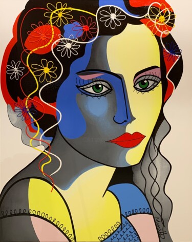 Malerei mit dem Titel "Blooming Girl" von Muriel Matt, Original-Kunstwerk, Acryl