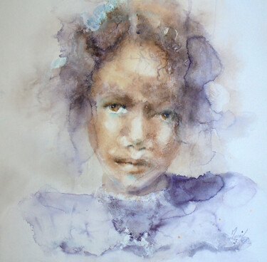 Painting titled "Hope" by Muriel Mougeolle, Original Artwork, Watercolor Mounted on Wood Stretcher frame