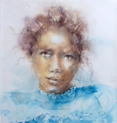 Painting titled "Croire en ses rêves" by Muriel Mougeolle, Original Artwork, Watercolor Mounted on Wood Stretcher frame